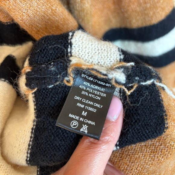 Impeccable pig color block neutral cardigan large Brown long - Picture 5 of 6